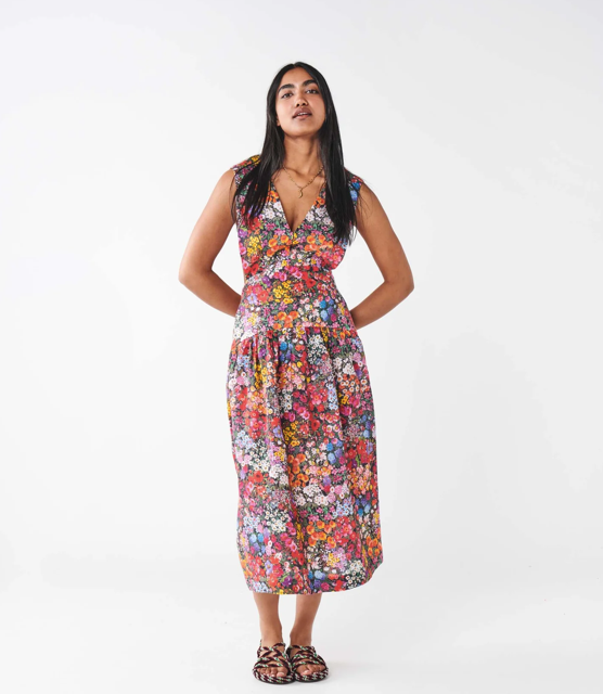 Kip and Co Forever Floral Linen Black Organic Crossover Dress