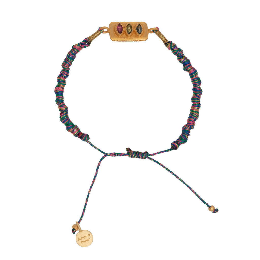 Multi Tourmaline bracelet with multi coloured silk